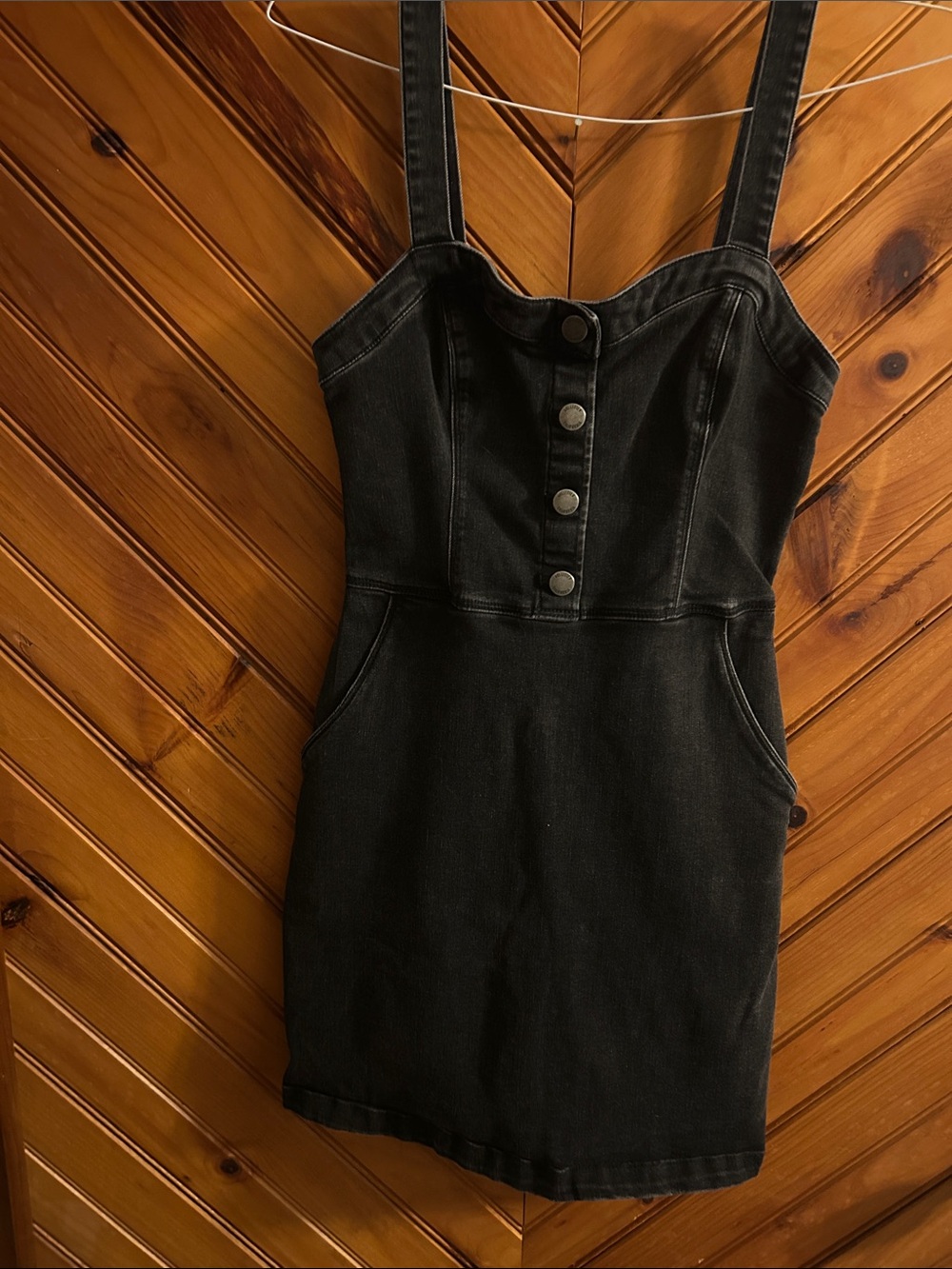 Hollister Black Denim Button-Front Mini Pinafore Dress